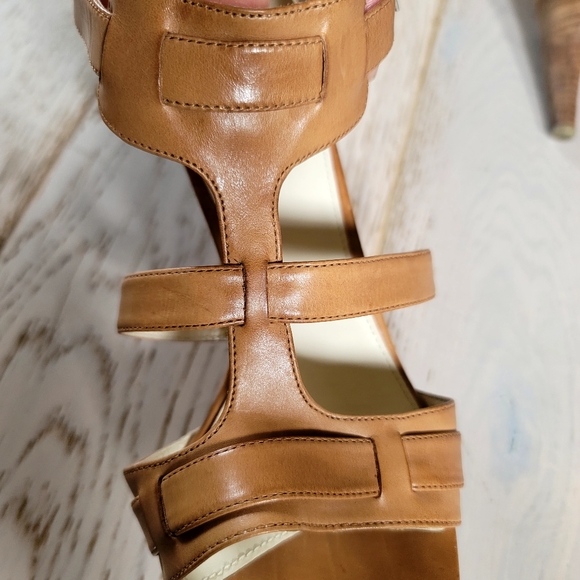 🐿 VIA SPIGA Hilda Cognac Leather Wood Heeled Italian Made Sandals 7 - Picture 3 of 7